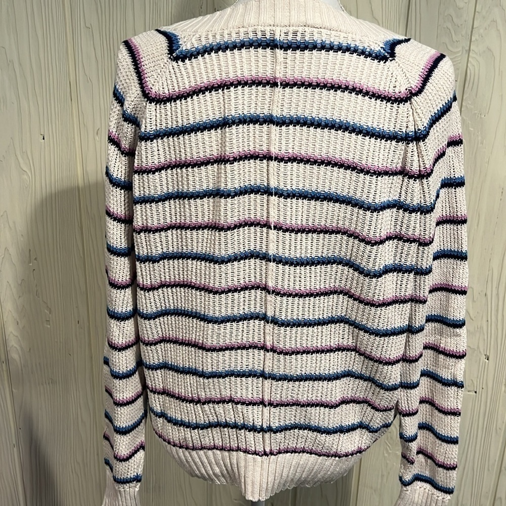 LOFT Cotton V Neck Sweater Beige with stripes Size XL - Picture 5 of 9